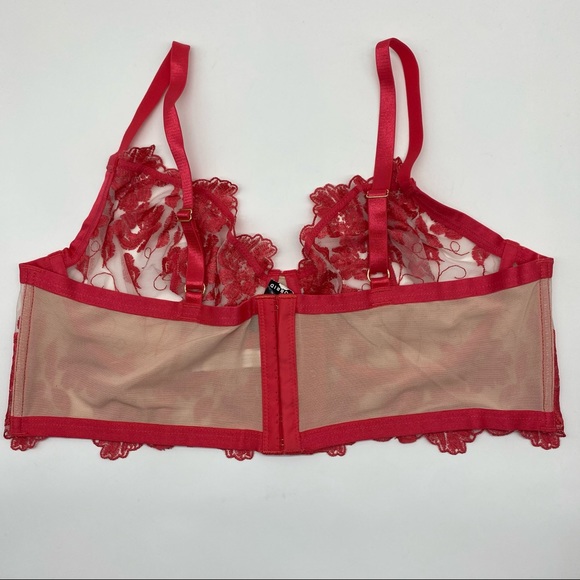 Torrid Women’s Raspberry Pink Embroidered Mesh Lace Bralette & Garter Size 1X - Picture 8 of 16